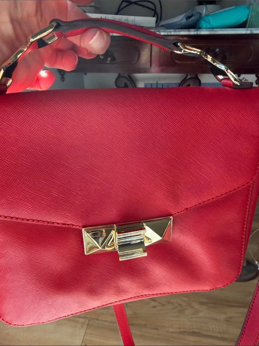 Ann Taylor Red Women's Structured Satchel Bag with Gold Hardware NWT $178